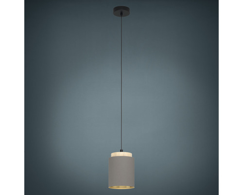 Hanglamp, 1-lichts, HxØ 110x16 cm, zwart/licht hout, cappuccino kap, gouden binnenkant