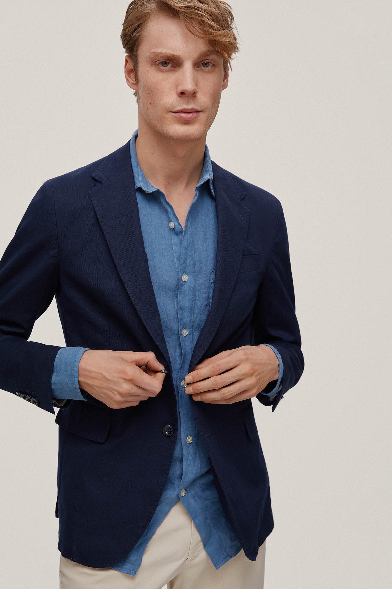 Linho de algodão estilo americano - Azul