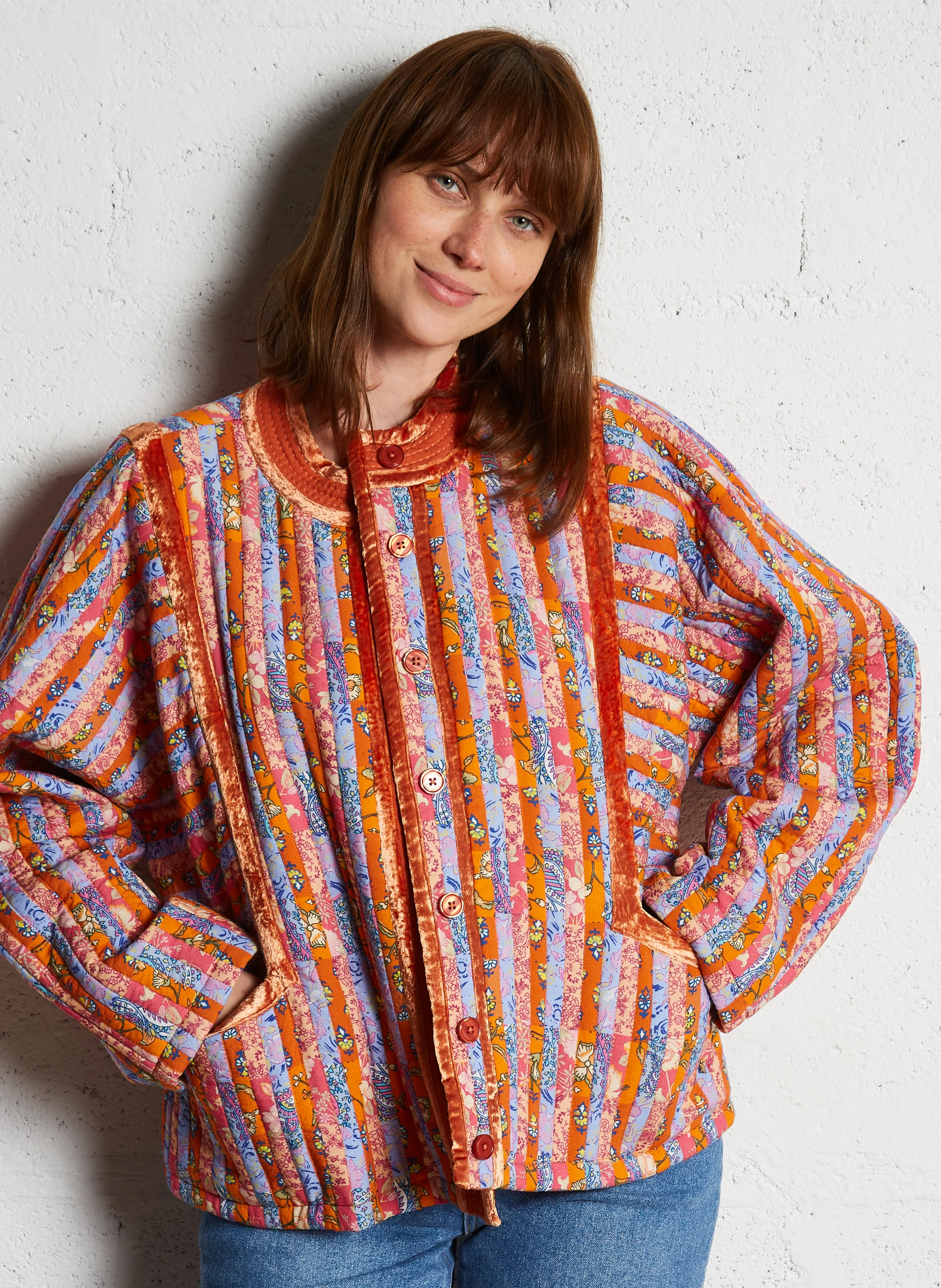 YOGI - Veste col rond imprimée en coton | Multicolore