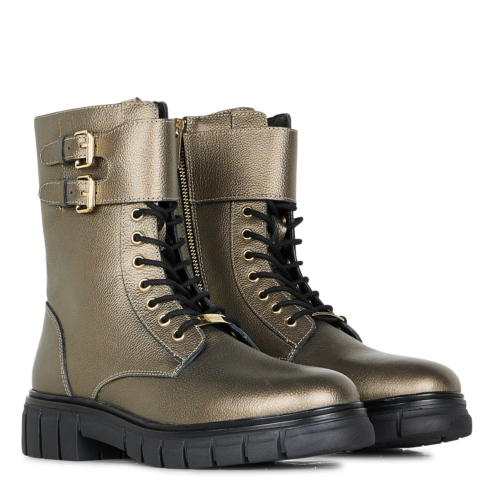 RITIKA - Bottines à lacets en cuir grainé| Doré