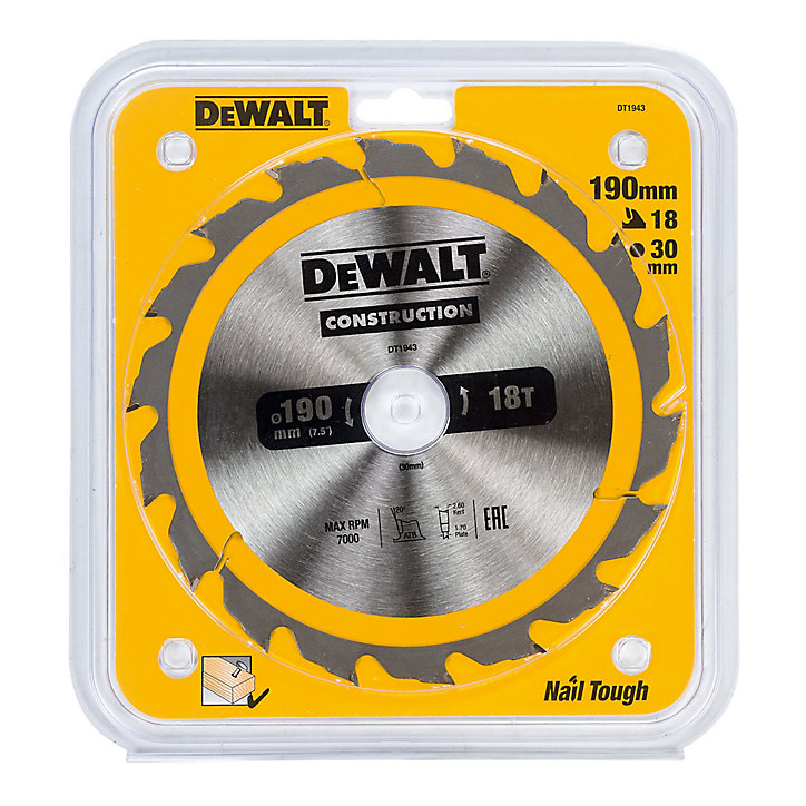 Lame scie circulaire construction TCT 190 x30 18T DEWALT