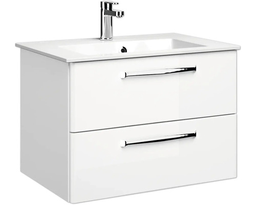 Pelipal Kumba badkamermeubelset (B x H x D): 107 x 200 x 50 cm, witte glanzende fronten, 5-delige set inclusief witte mineraalstenen wastafel, badmeubel en wandkast (99.770126094)