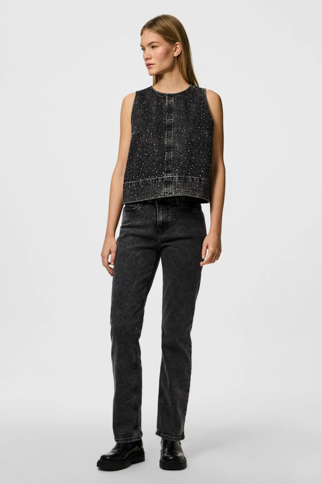 Pieces Pcnoel Sl O-Neck Denim Top Fsy