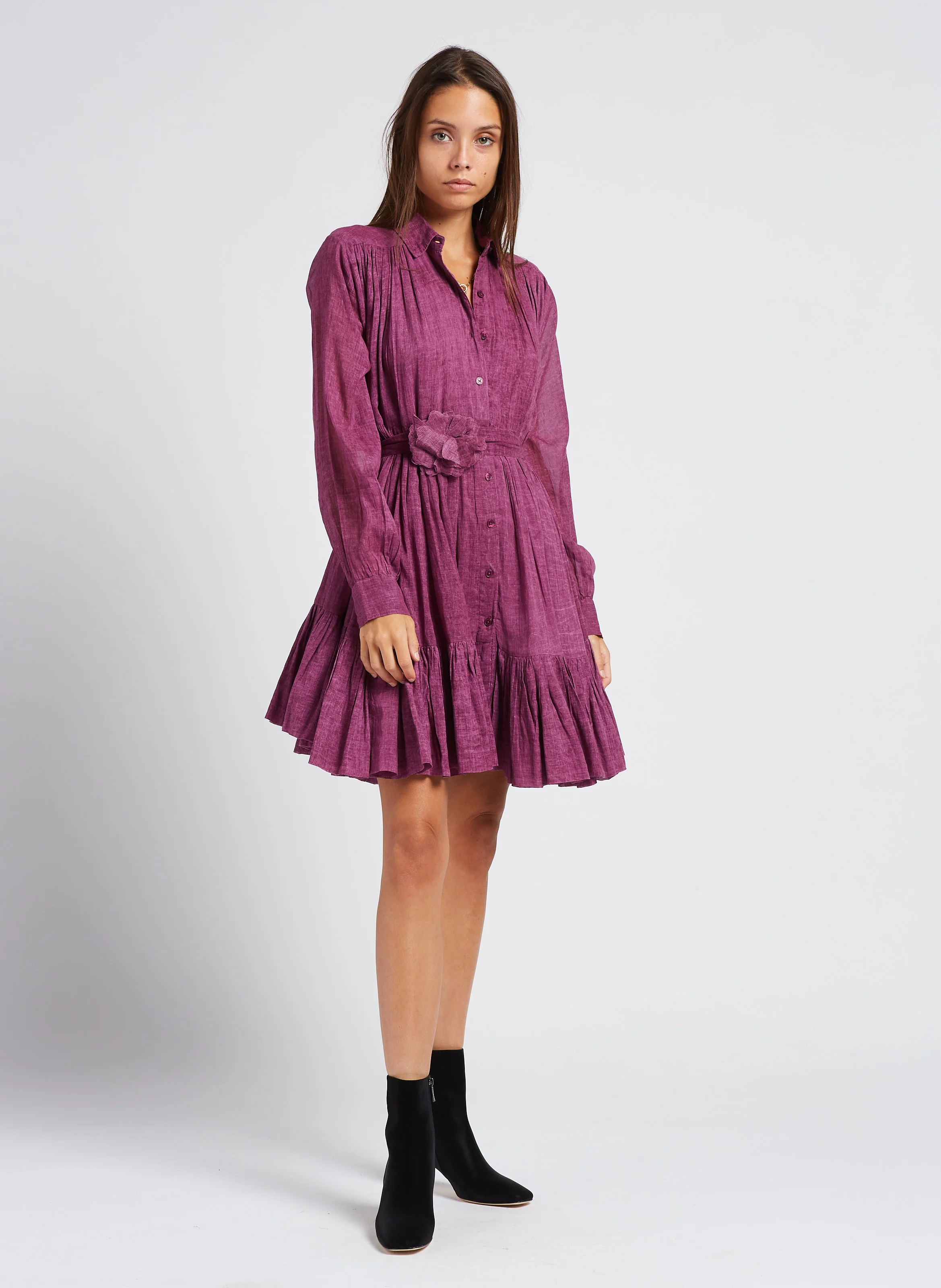 NIRVANA - Robe courte col chemise en coton | Rose