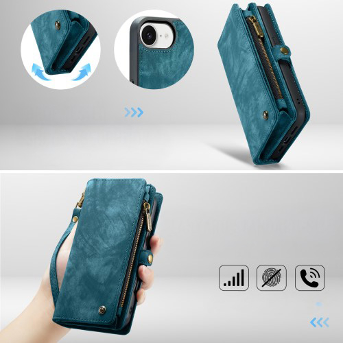 iPhone 16e 2in1 Leder Tasche   Magnet Hardcase Karten Etui - Blau