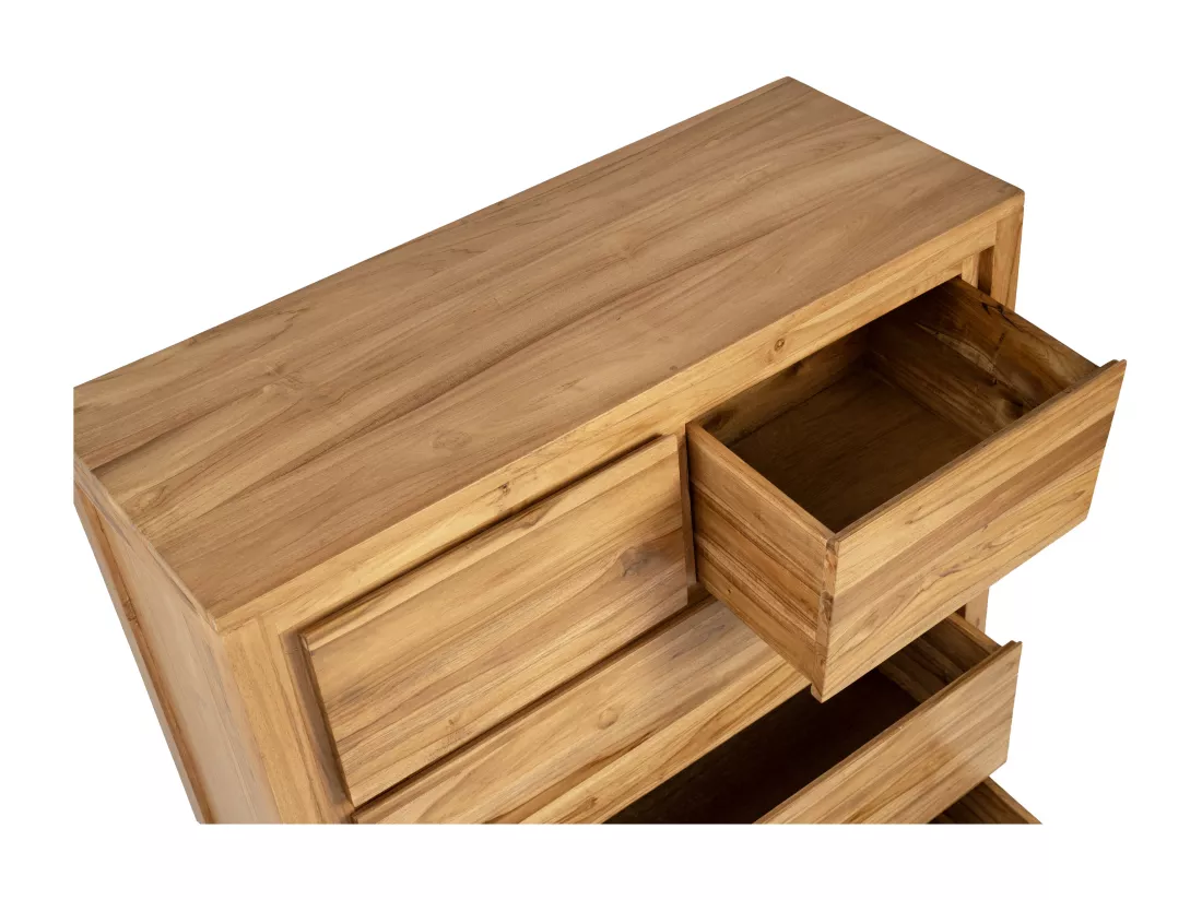 Commode 5 tiroirs en bois de teck - Coloris : Naturel - ALEMIA