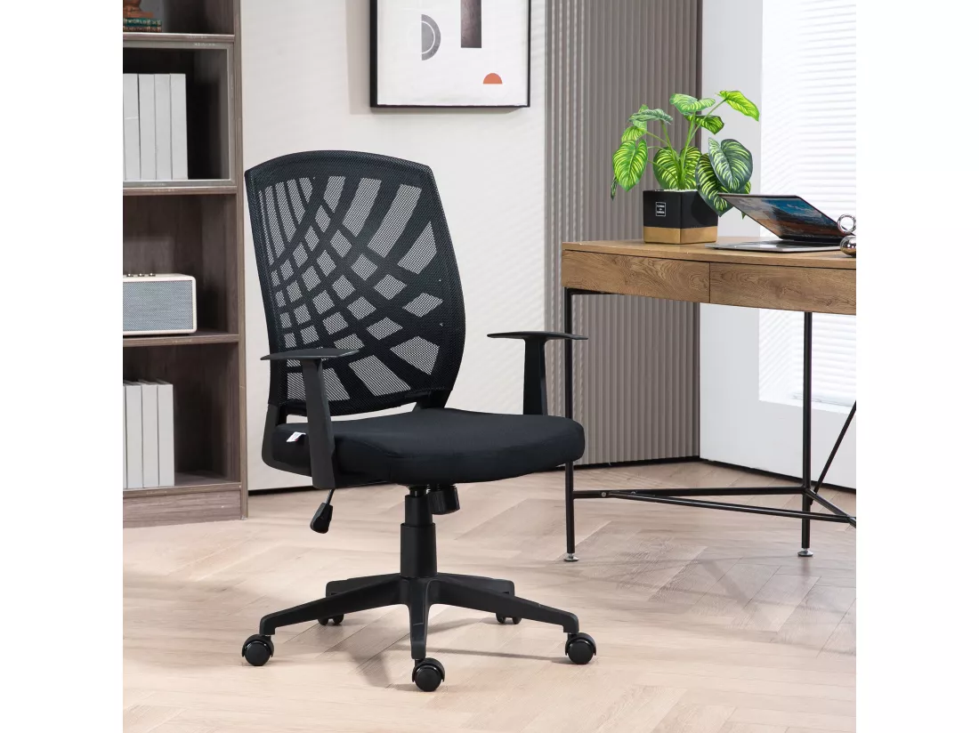 Chaise de bureau design ergonomique réglable accoudoirs maille noir