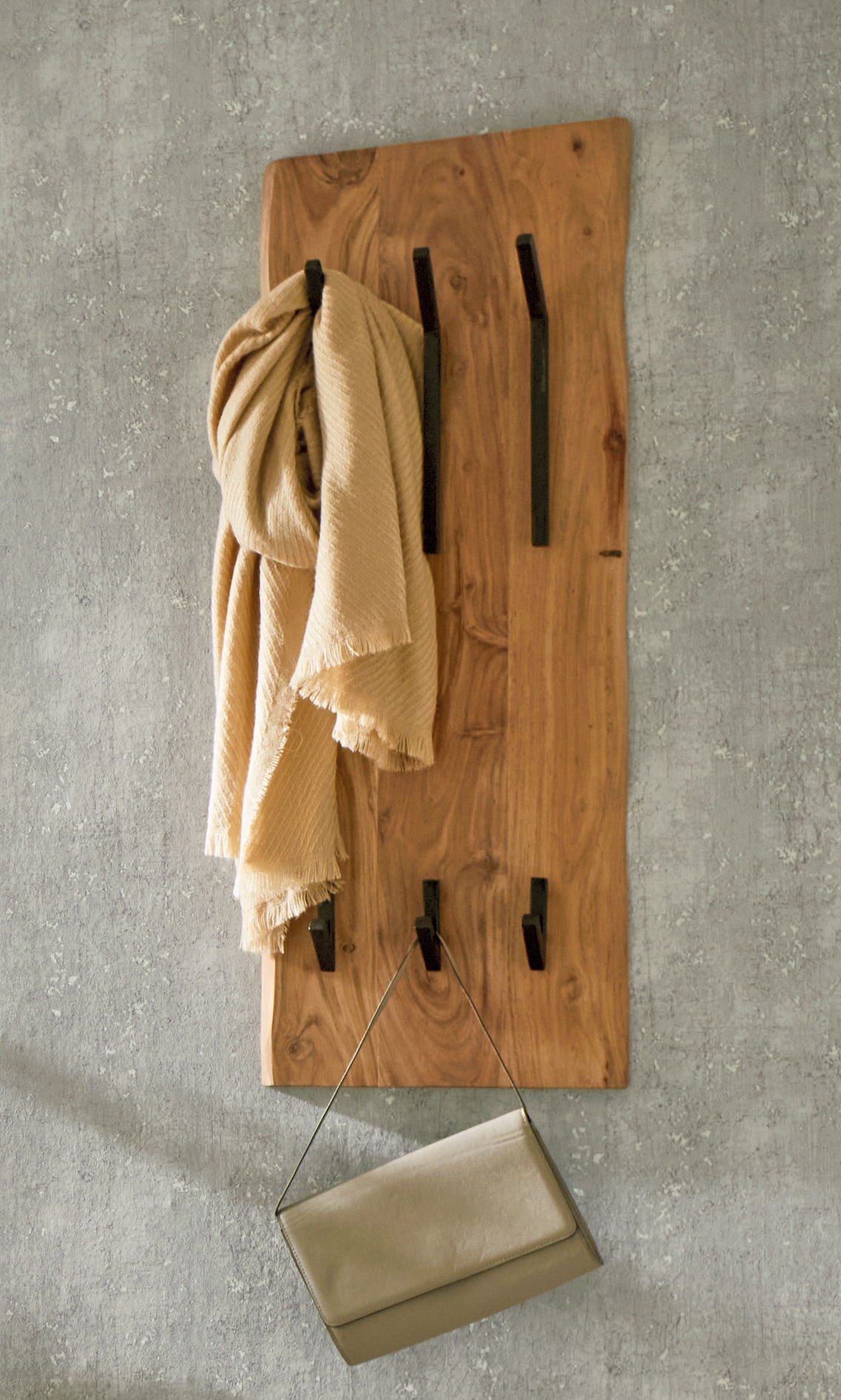 Wandgarderobe 36 x 100 cm Akazie Massivholz/schwarz