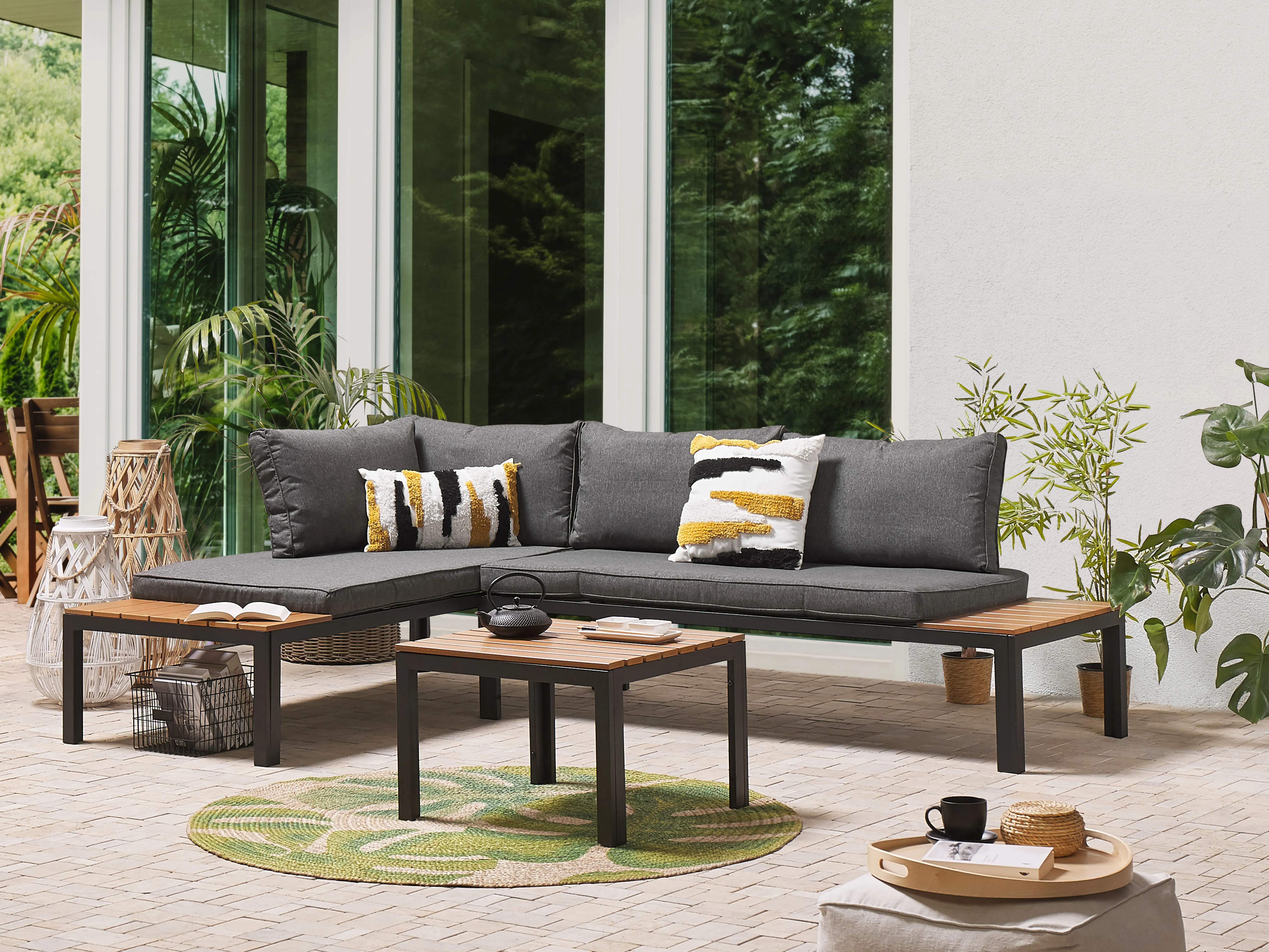Tuin hoekloungeset met tafel 4-zits PIENZA II rechtszijdig modulair Grijs
