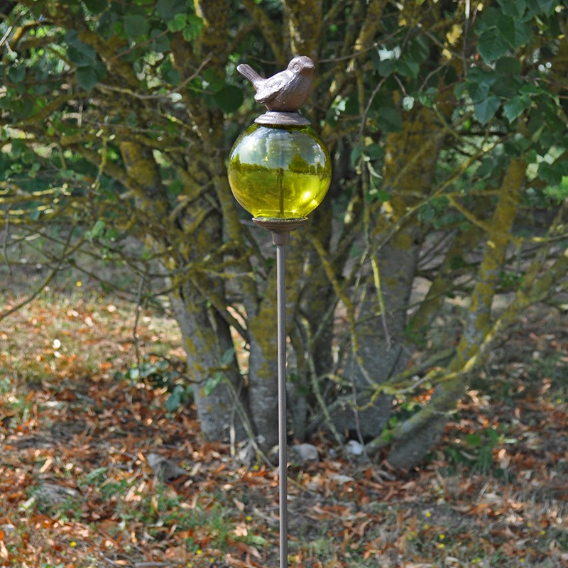 Tuteur boule oiseau vert queue haute 10x117cm