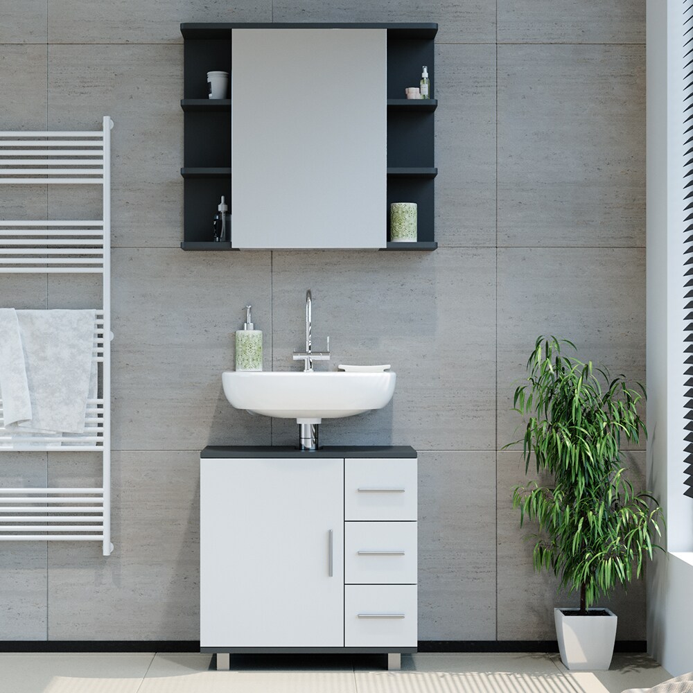 VICCO Badmöbel Set ILIAS Weiß Anthrazit Bad Spiegel Unterschrank Badschrank