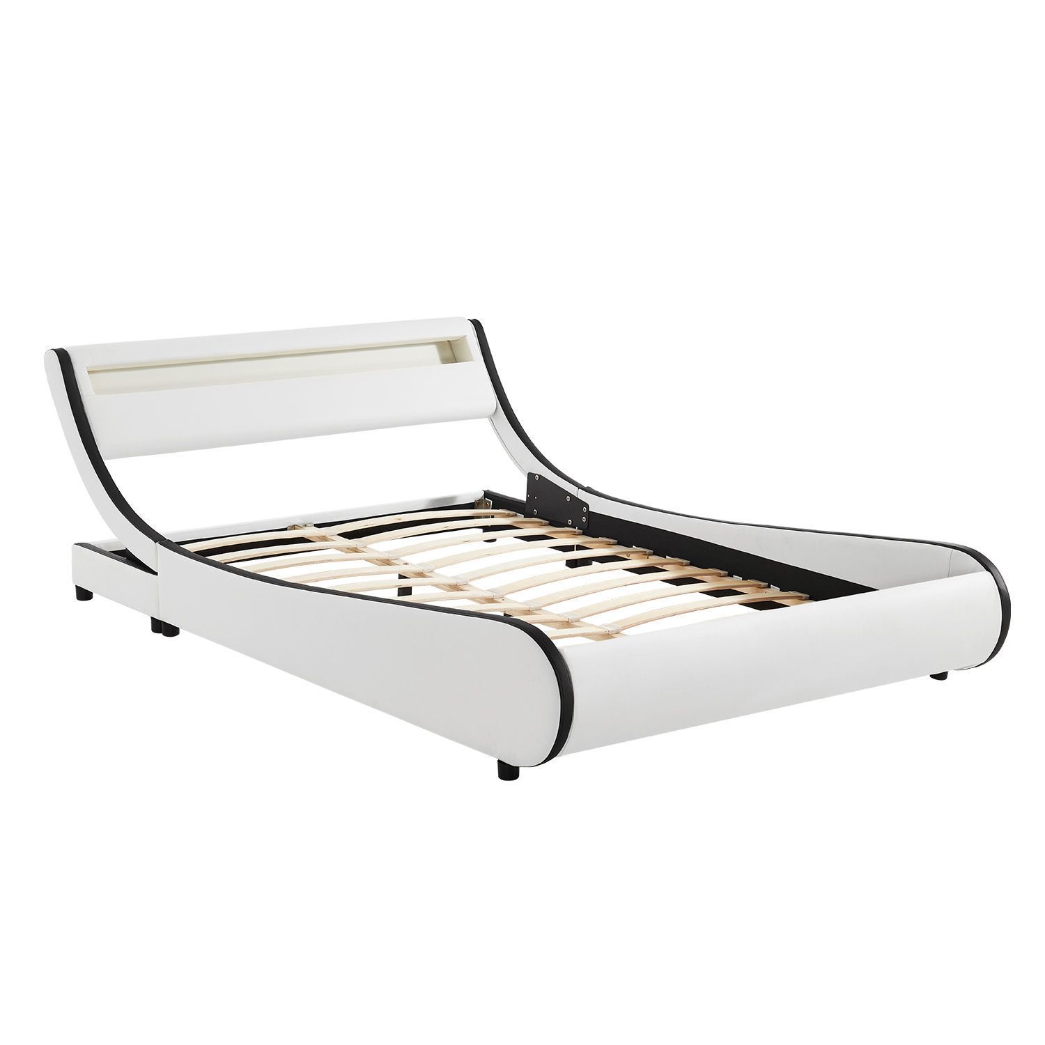 Juskys Polsterbett Bett Valencia 180 x 200 cm weiß mit Kaltschaummatratze Doppelbett mit LED