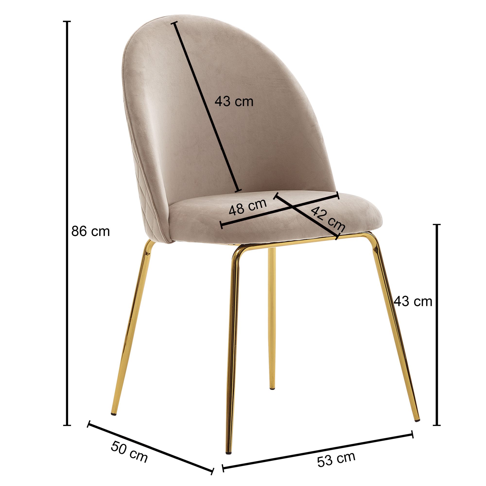 KADIMA DESIGN Skandinavischer Esszimmerstuhl 2er Set POLLY: Diamantrückenmuster, Samtbezug, lackiertes Eisengestell, 53x86x50 cm, Beige/Grün.