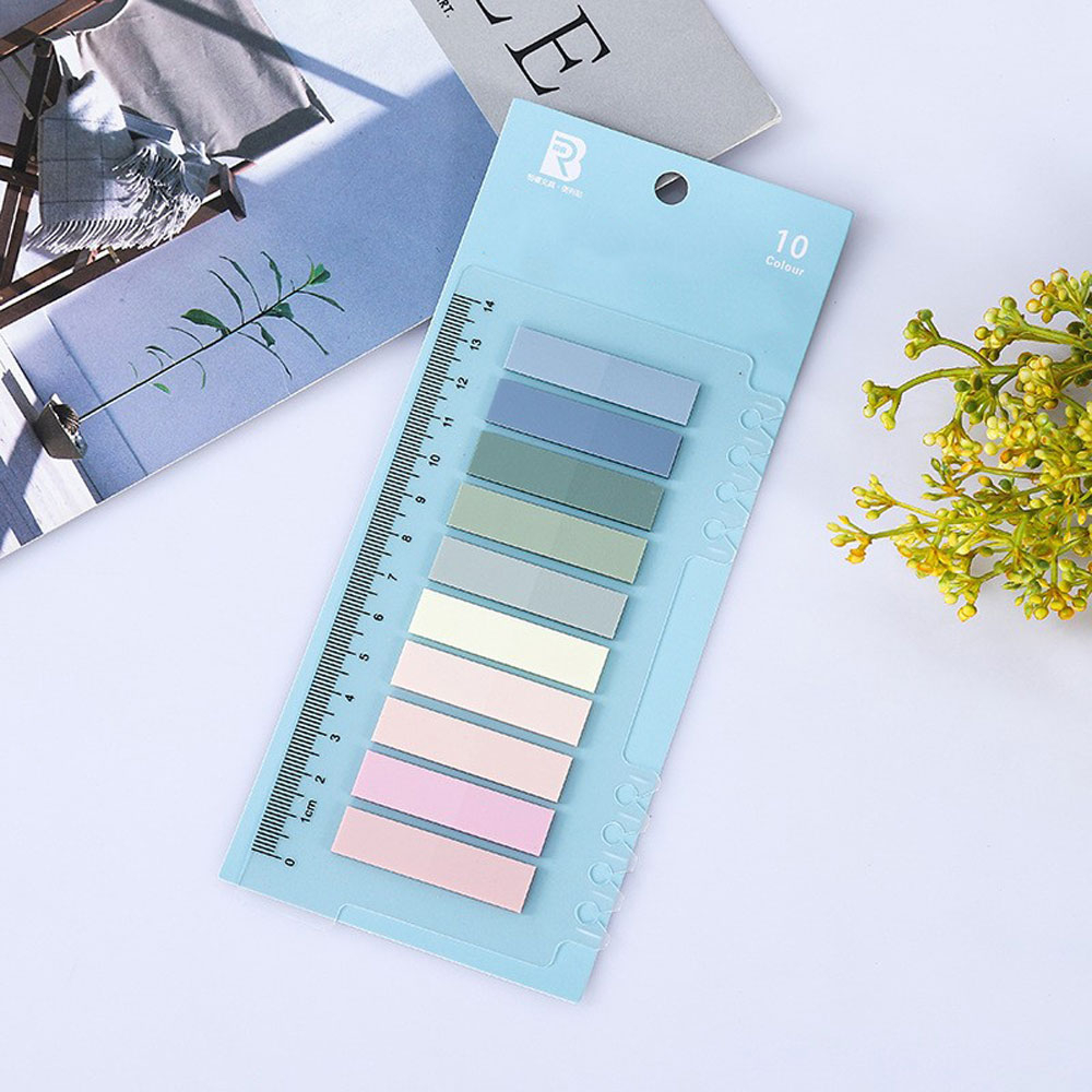 (2er Set) 10x45mm Index Haftnotizen Streifen Sticky Notes Lesezeichen Tabs 10 Farben à 20 Blatt inkl. Massstab