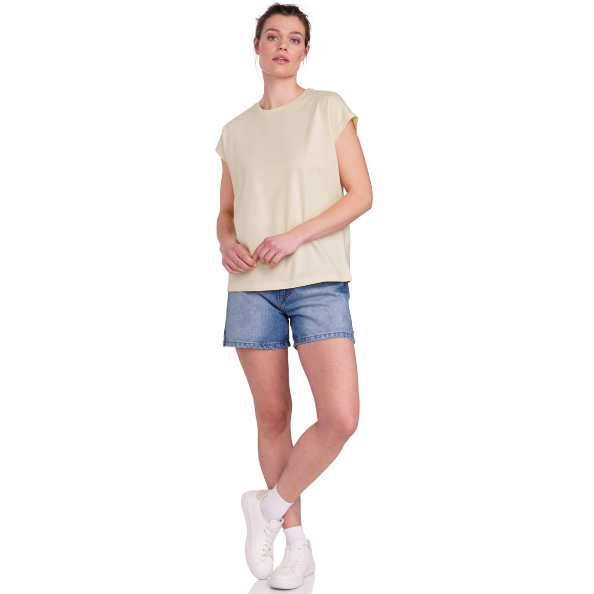 Jonas Nielsen Damen T-Shirt mit überschnittenen Ärmeln beige