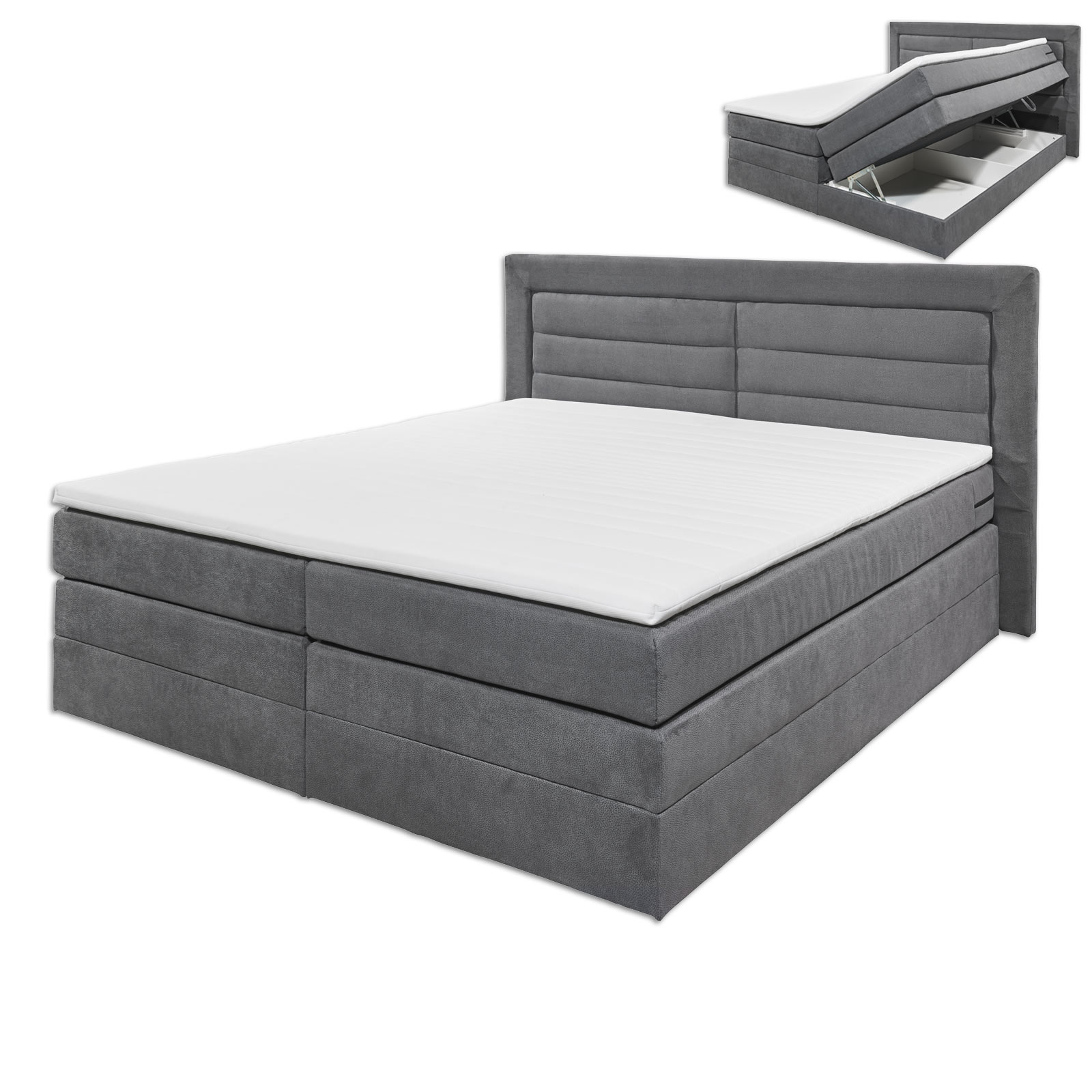 Boxspringbett - grau - H2 - 180x200 cm