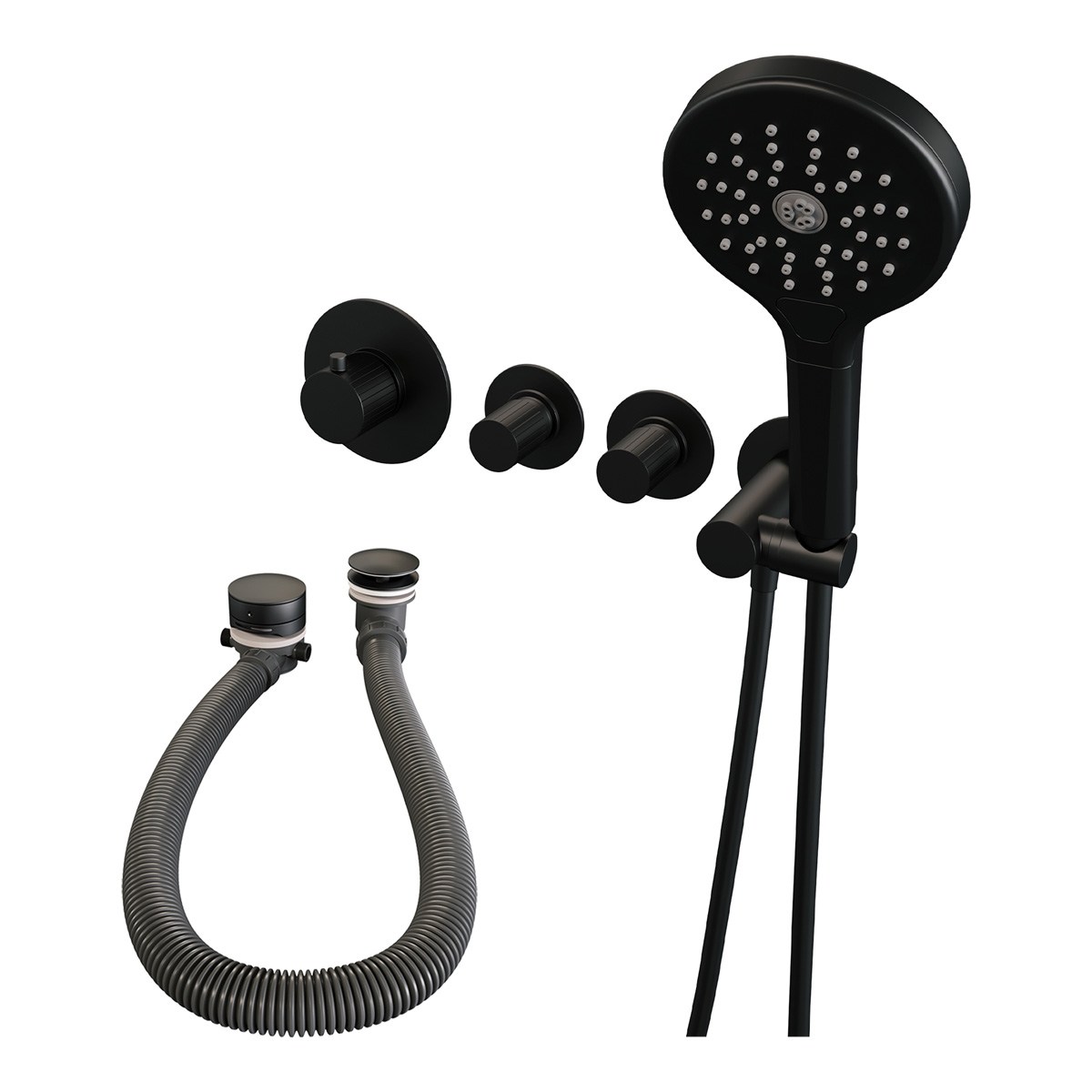 Brauer Stripe inbouw badkraan met badvulcombinatie en 3 standen handdouche zwart mat
