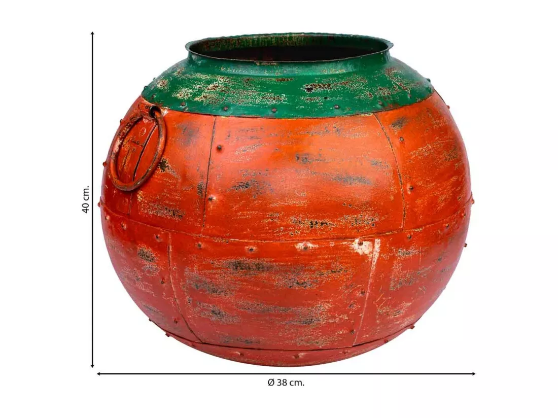 Vase en métal antique rouge 38x38x40h cm