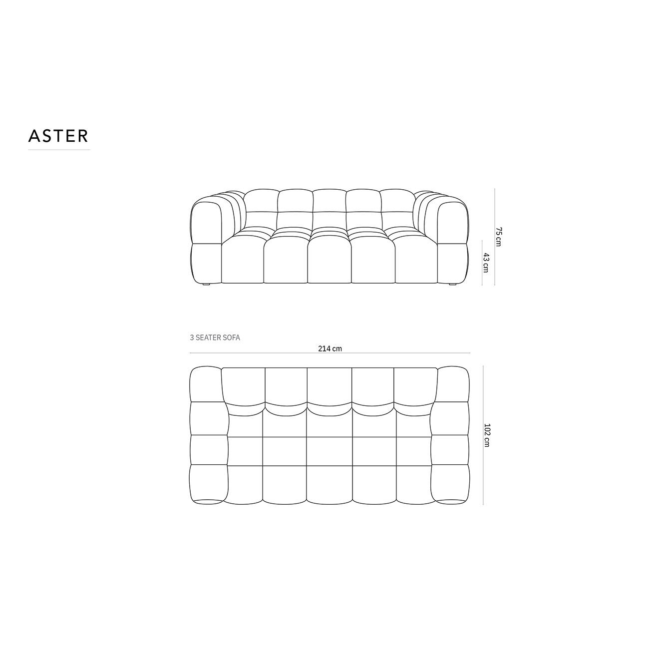 Mazzini Sofas Canapé Velours Aster 3 Places noir - 214x102x75 cm