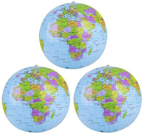 Molain 3 stuks opblaasbare bollen PVC wereldbol 16 Inch Voor Opgeblazen 30 cm Na Opgeblazen Globe Bal Globe van De Wereld Aarde Strandballen voor Strand Kantoor School Onderwijs Geschenken voor