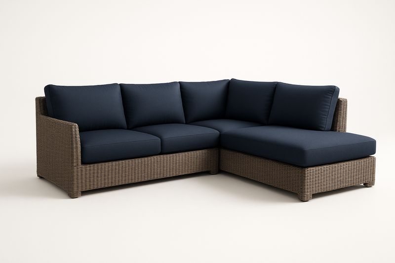 Garten-Ecksofa aus PE-Rattan mit Polyesterbezug, Blau/Braun