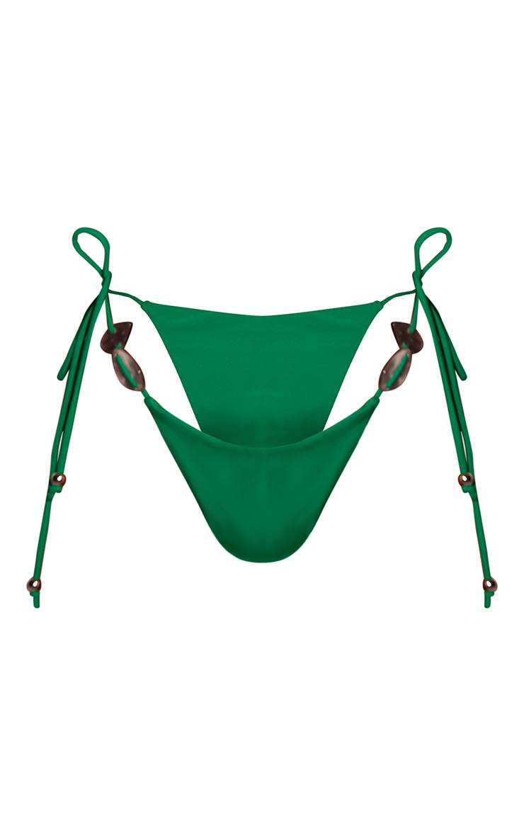 Vert Bas De Bikini Tanga À Ornements De Perles Plates