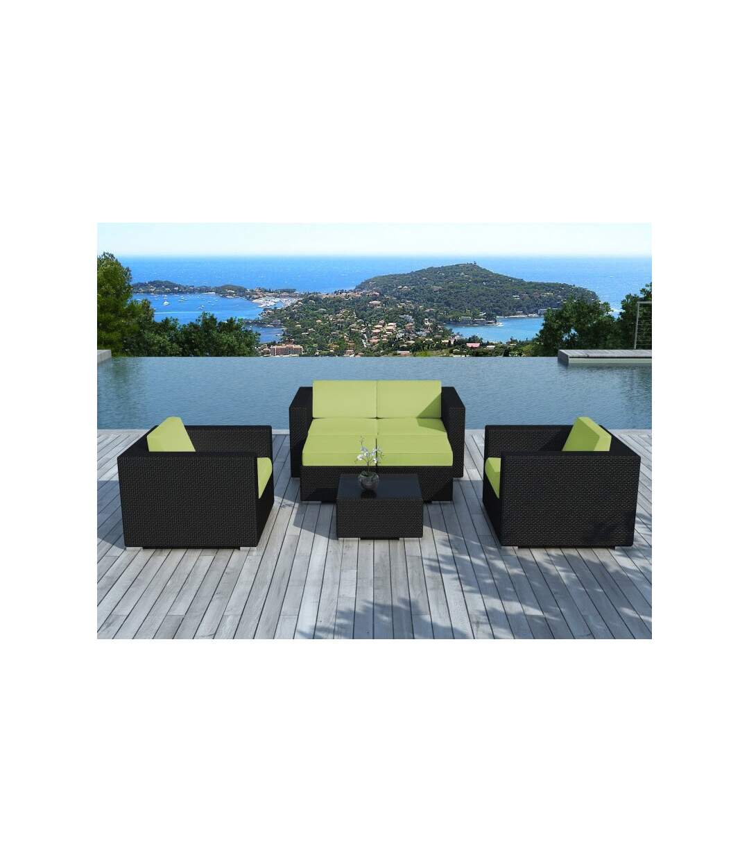 Paris Prix - Salon De Jardin En Résine Tressée portofino Vert & Noir