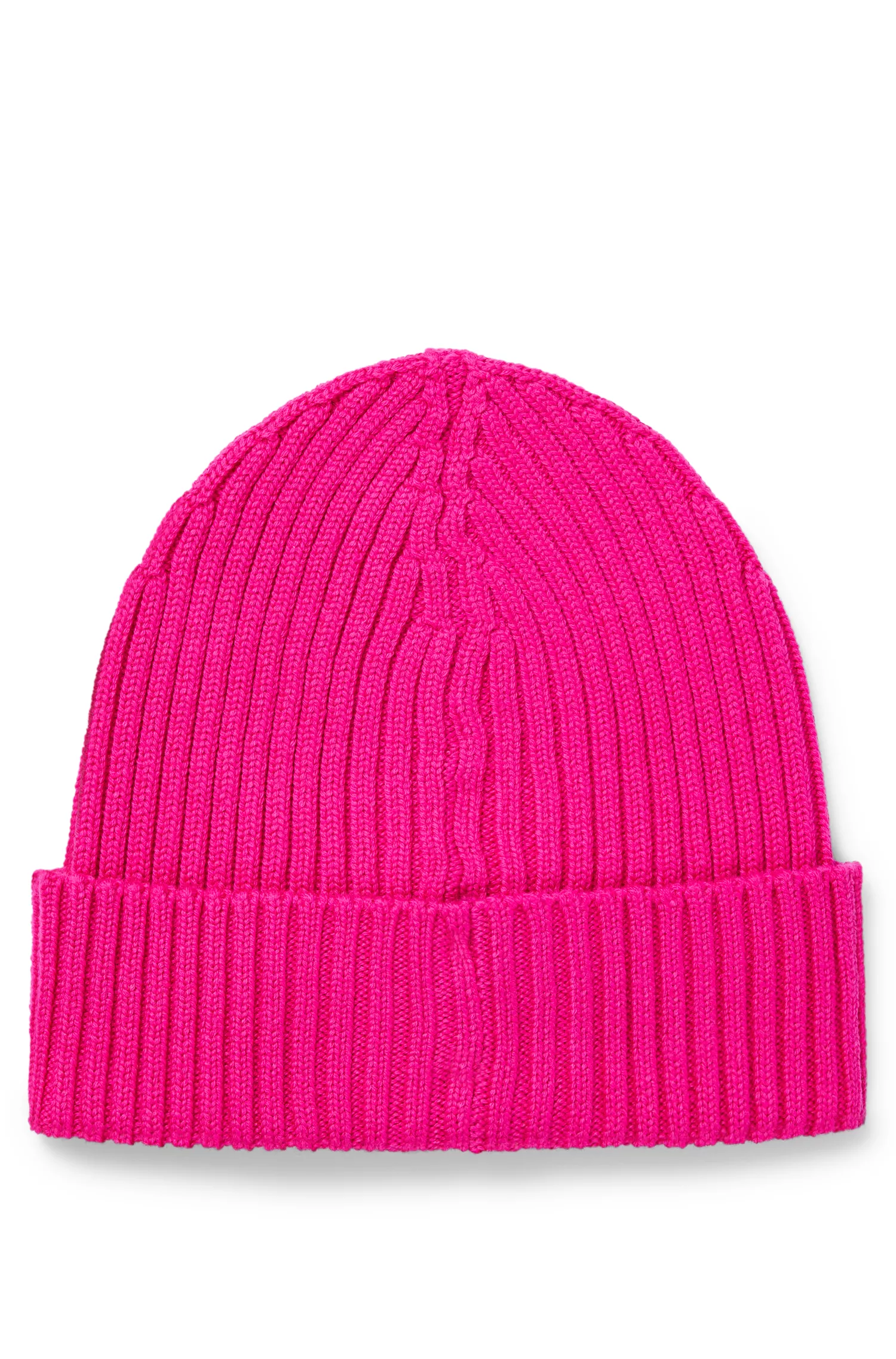 Gorro de malha canelada BOSS com logotipo preto bordado, em lã virgem.