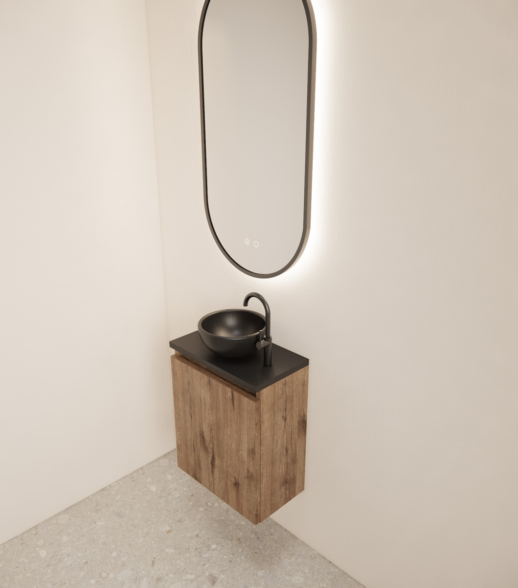 Gliss Design Echo toiletmeubel 40cm wellington oak met toppaneel zwart mat