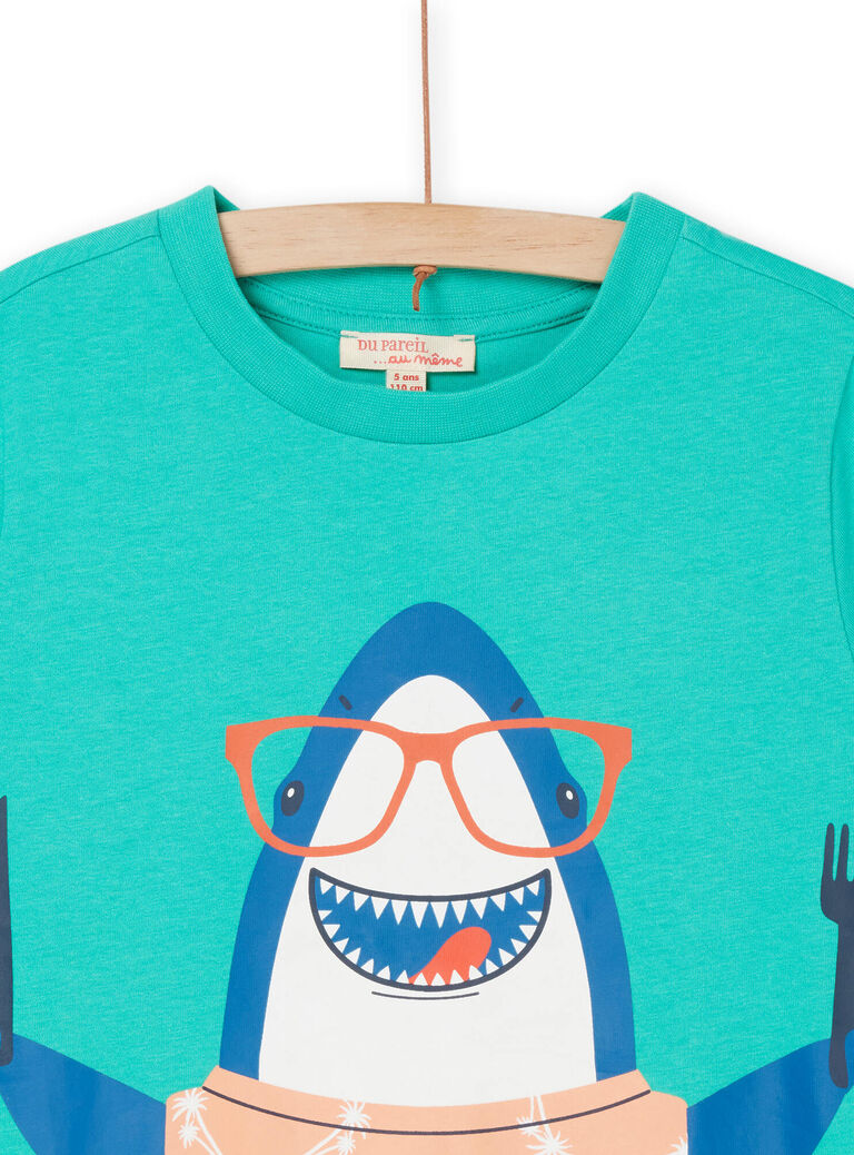 T-shirt turquoise à motif requin