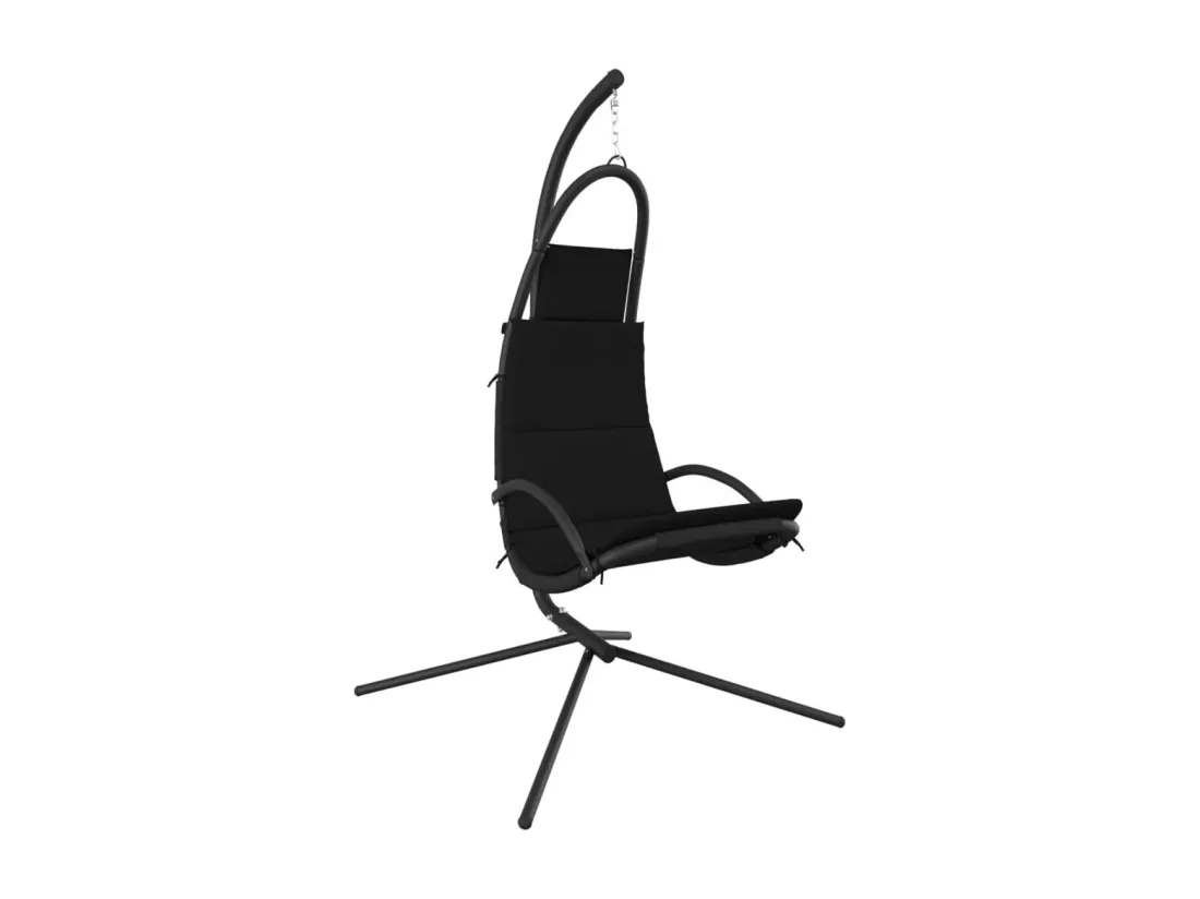 Chaise balançoire de jardin et coussin noir tissu Oxford-acier