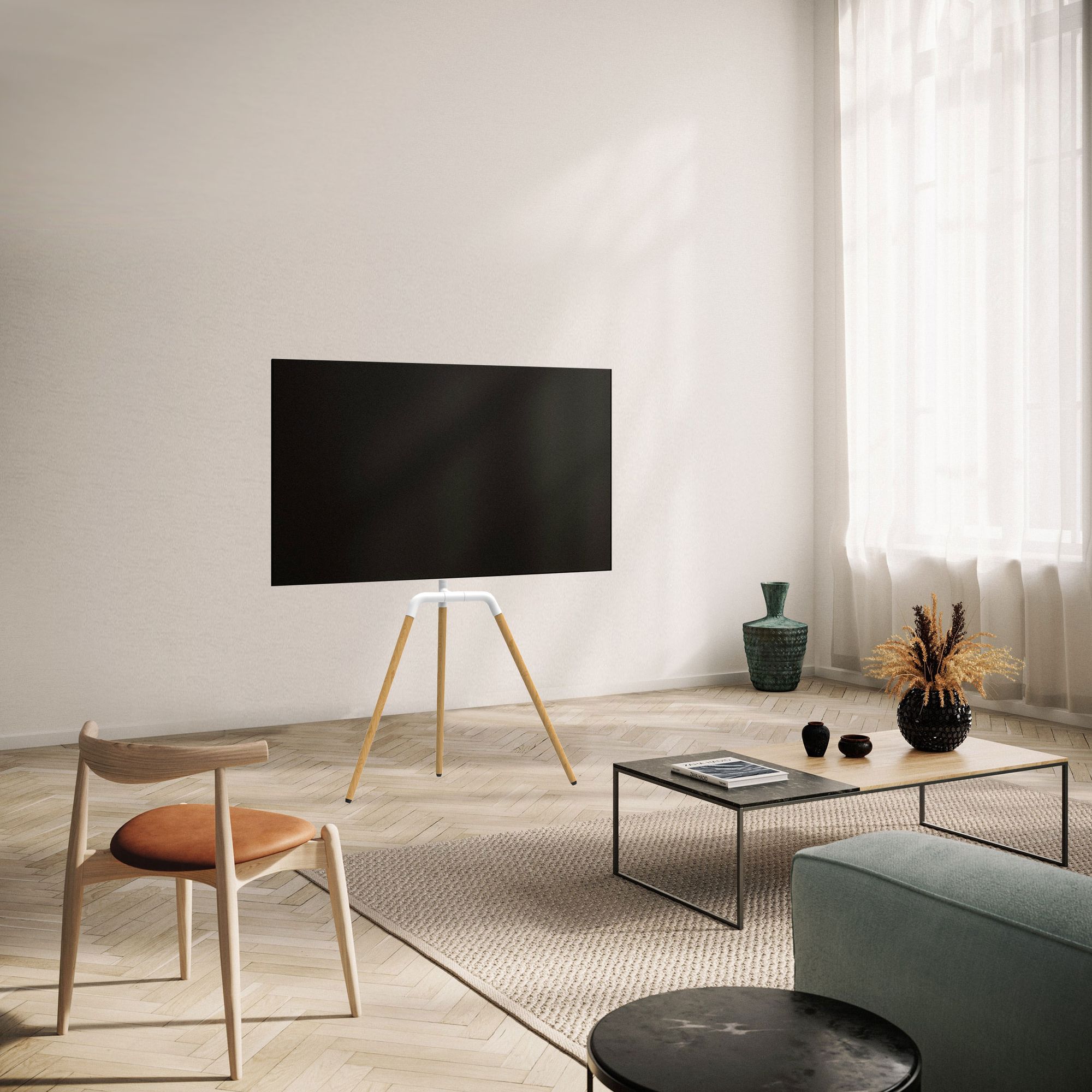 TV Standhalter Buche - VESA bis max. 600x400 für 45-65 Zoll max. 40kg Weiß