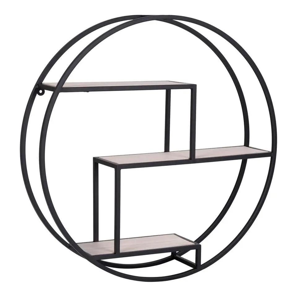 Wandplank Zwart Ø62cm - Metaal & Hout - Wandplank Rotterdam