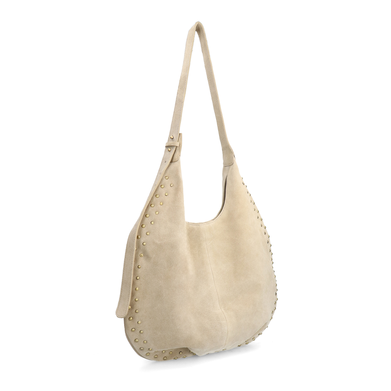 Beige suède schoudertas met studs