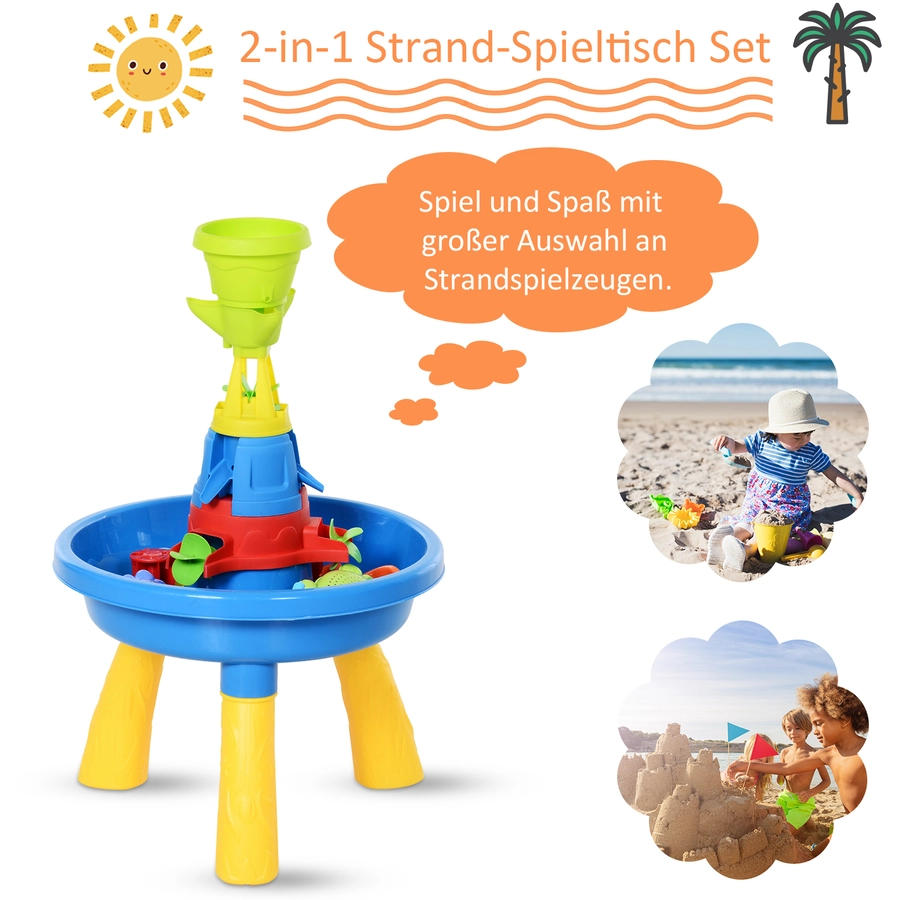 HOMCOM Kinder Sandkastentisch mit 21-tlg. Zubehör blau, gelb
