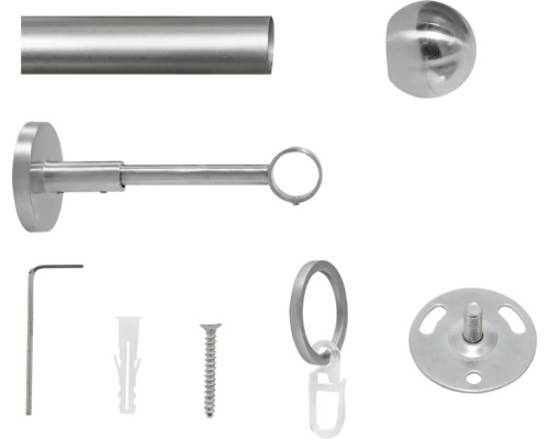 Uitschuifbare gordijnroedeset, 2-in-1, RVS-look, 120-210 cm, Ø 16/19 mm