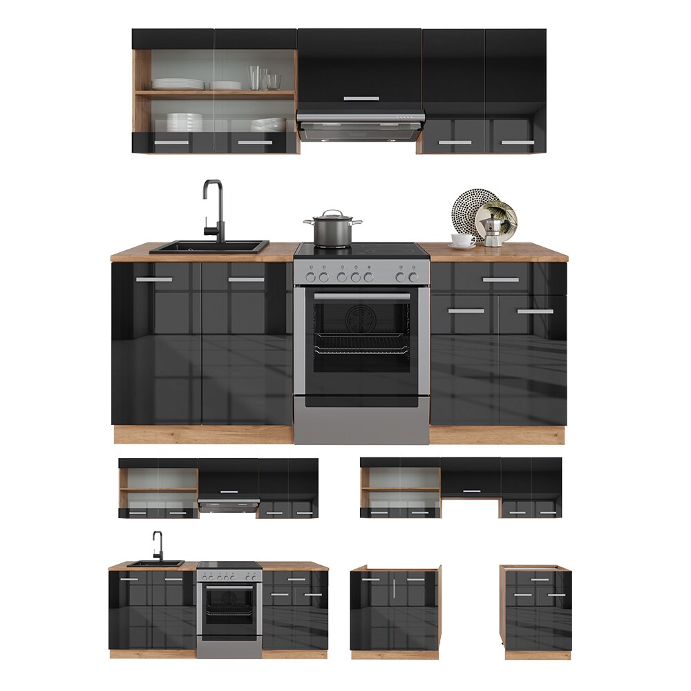 Vicco Küchenzeile Küchenblock Einbauküche R-Line 200 cm Front Anthrazit