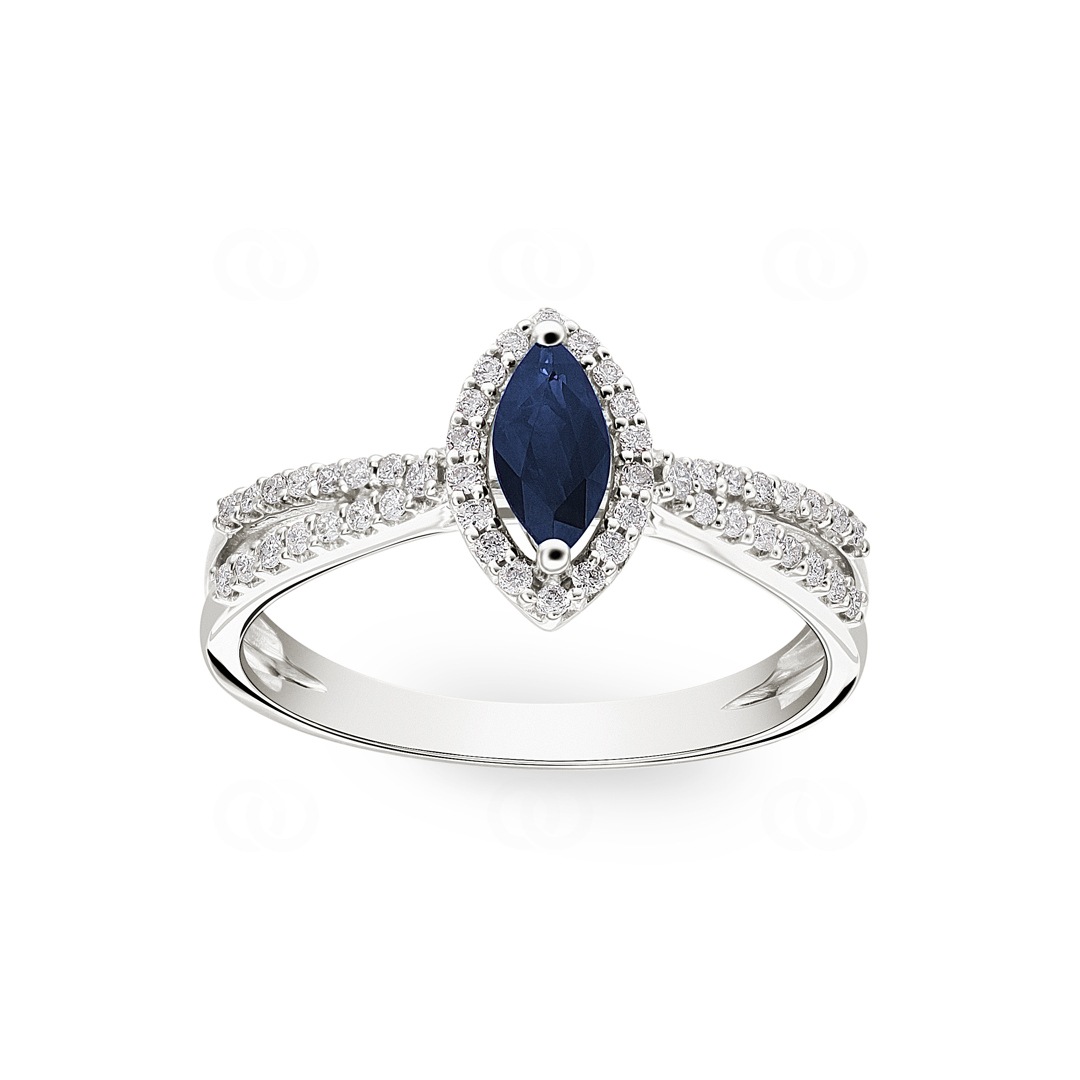 Saphirring 750/18 K Weissgold mit Diamanten 0.19 ct H/si