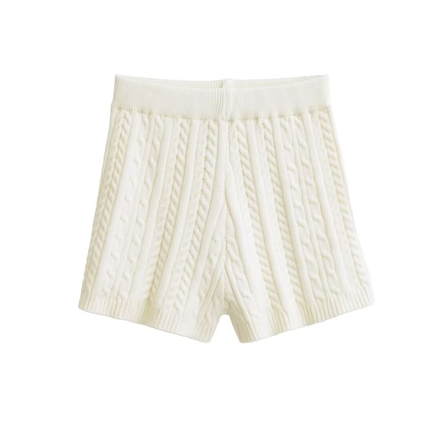 Morhan - Hoge taille effen kabelgebreide shorts