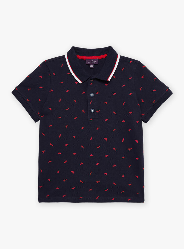 Polo bleu marine à imprimé requins