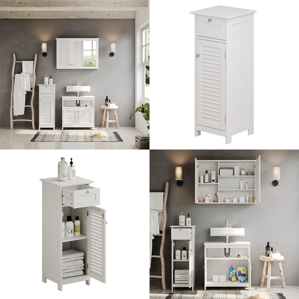 Vicco Midischrank Riad 32 x 87 cm, Weiß, Tür, Schublade, Badezimmer