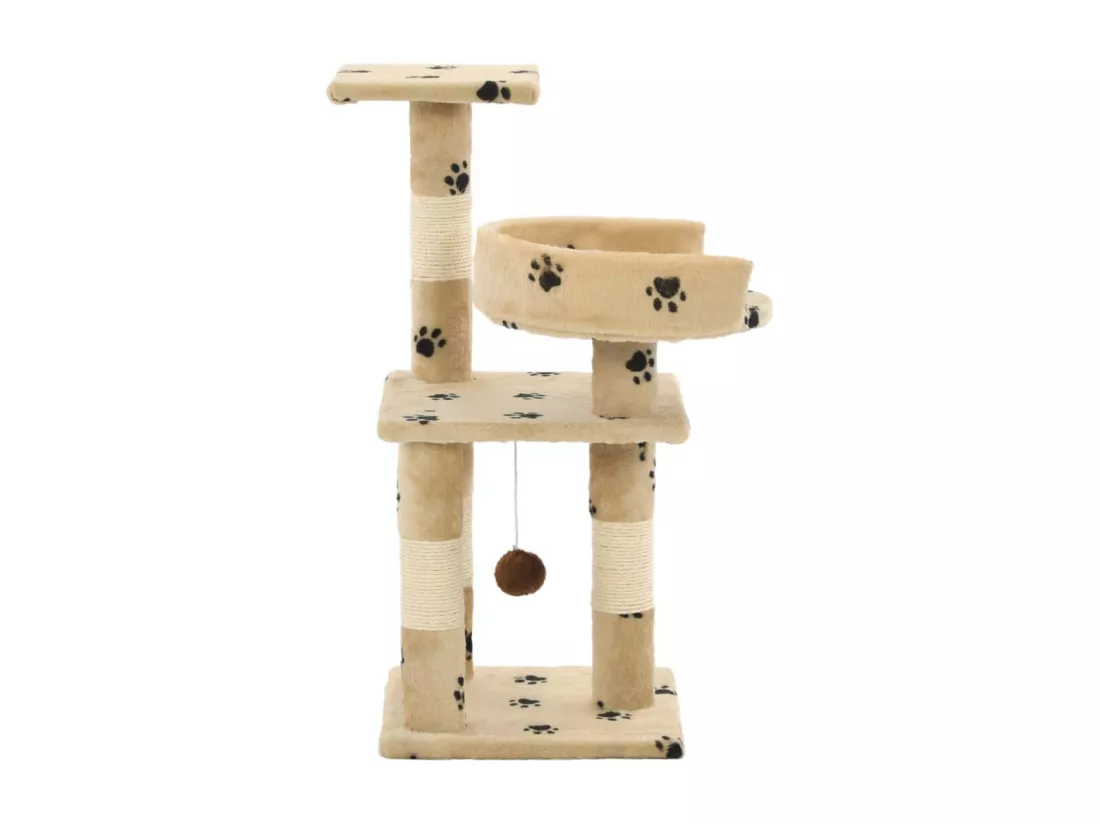 Arbre à chat et griffoirs en sisal 65 cm Beige Motif de pattes