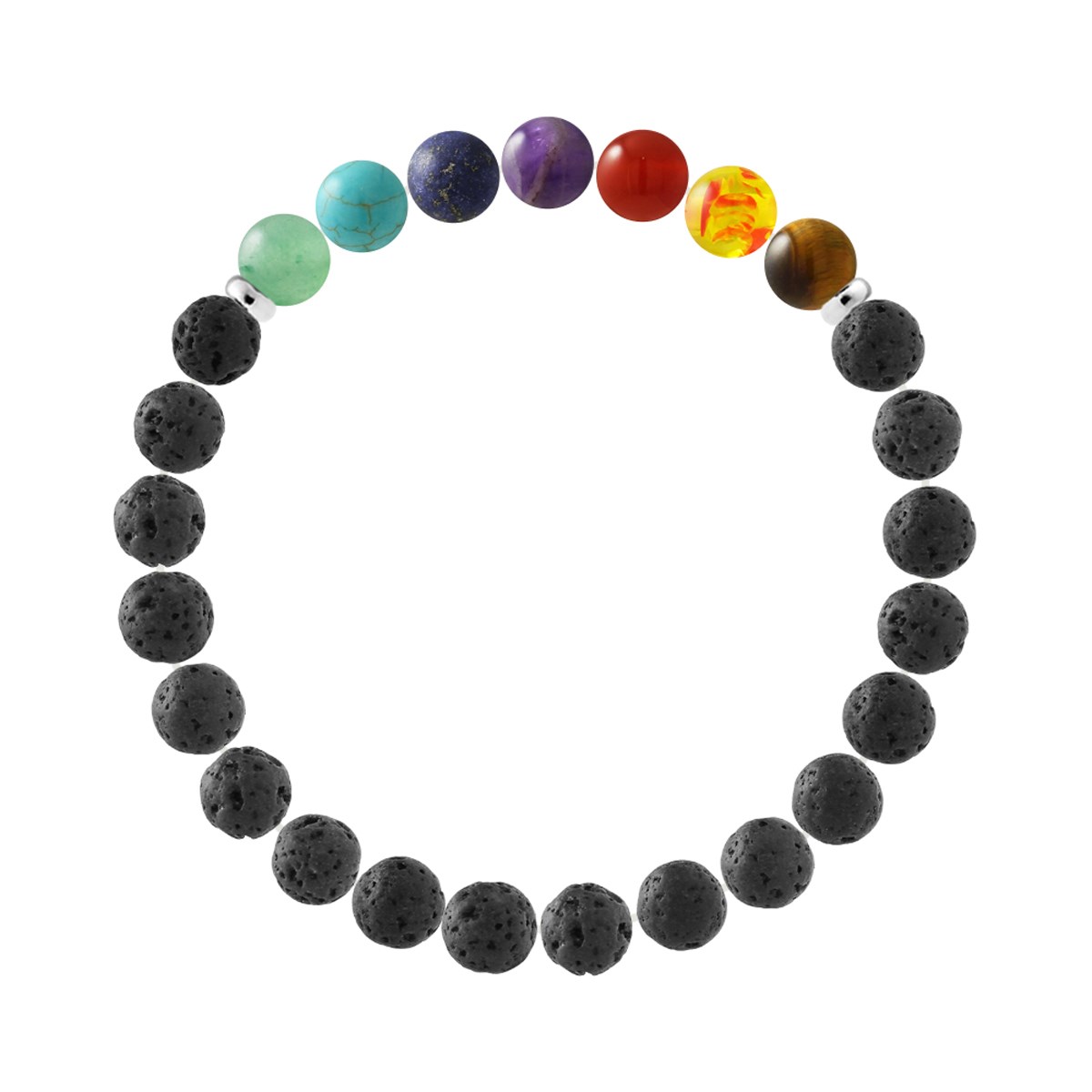 Bracelet EQUILIBRE 7 Chakras - Pierre de Lave Naturelle - Argent 925