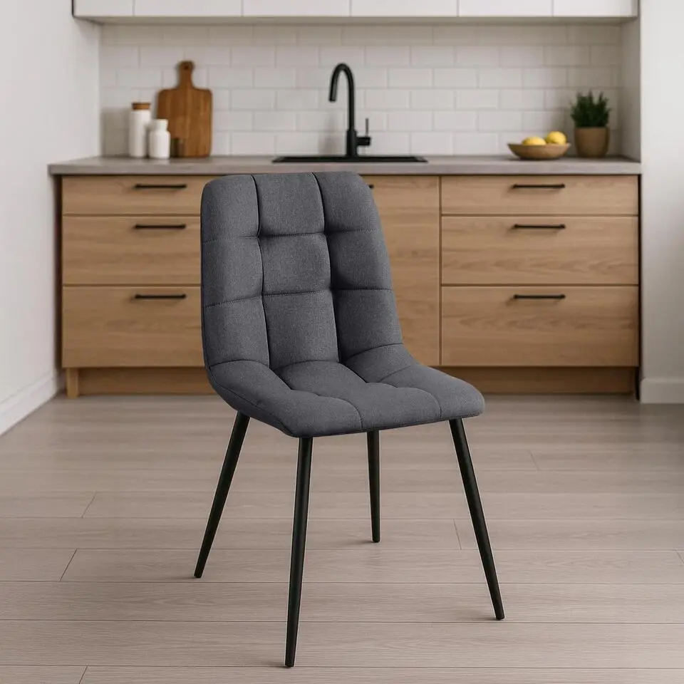 CLP Set van 4 Eetkamerstoel Antibes zwart Frame - Stof - donkergrijs