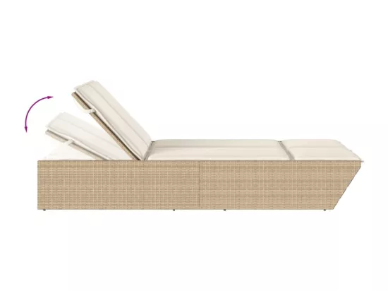 Chaise longue double avec coussins beige résine tressée