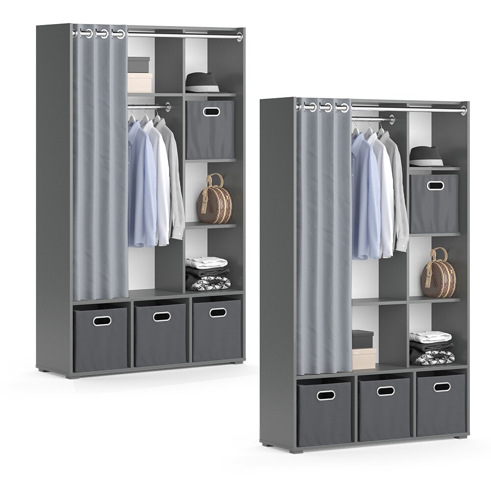 Vicco Kleiderschrank Schlafzimmerschrank Garderobe Luigi Grau Faltbox 106 x 178 cm modern Schrankregal Organizer Vorhang Kleiderstange Fächer Aufbewahrung Ablage