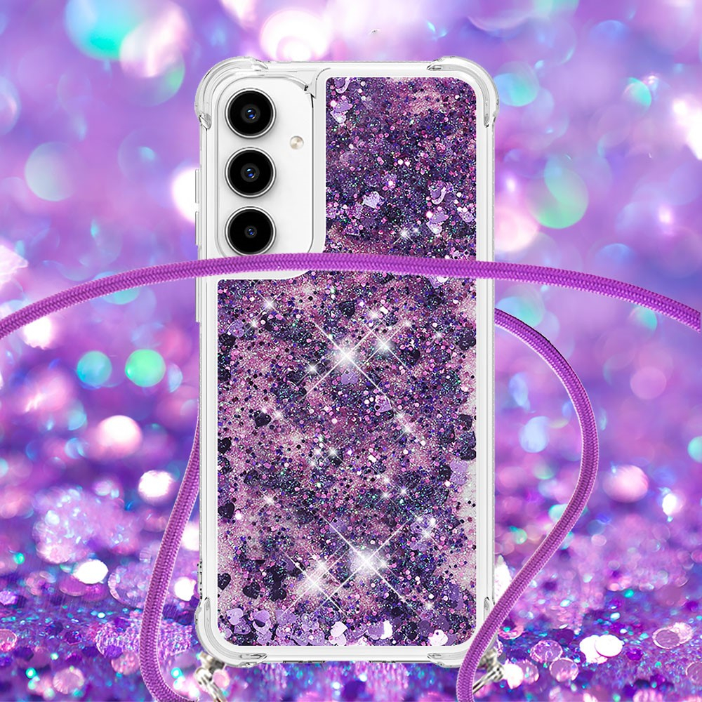 Samsung Galaxy A56 Necklace Gummi Hülle Liquid Glitzer   Handykette - Violett
