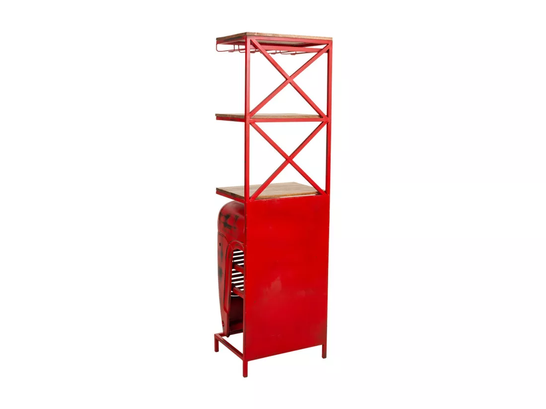 Casier à bouteilles en bois et métal rouge 84x40x185h
