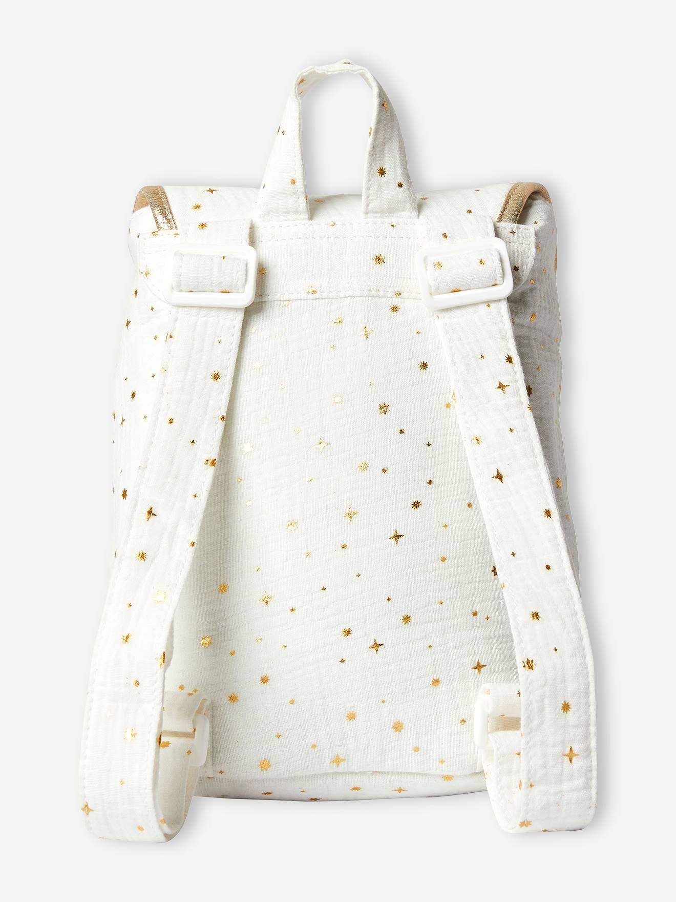 Bolsa feminina personalizável com estampa de estrelas, cor off-white.