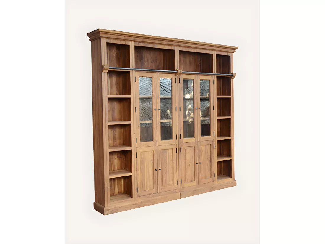 Annisa - Bibliothèque en bois massif de teck recyclé 250 cm